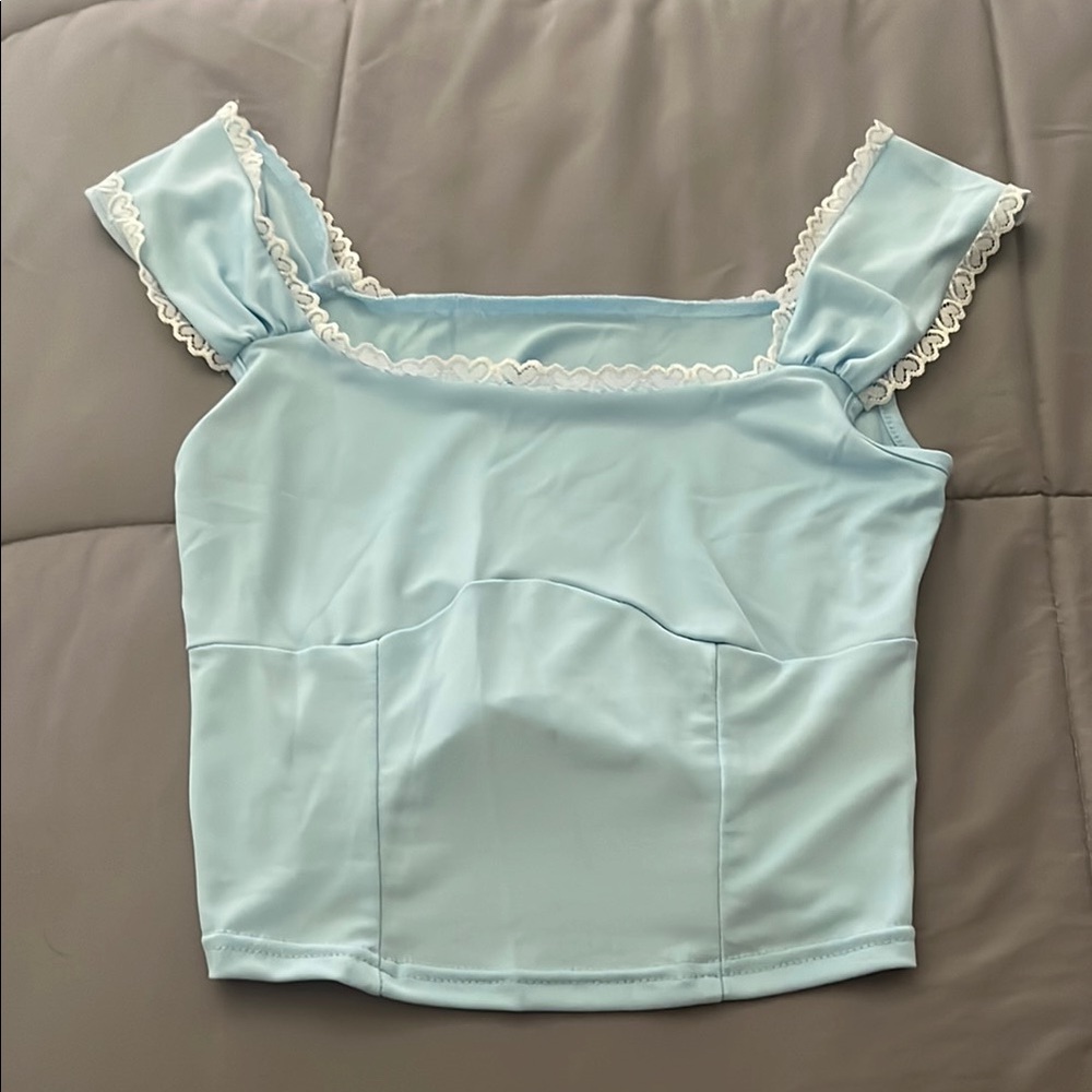 Light Blue Lace Trim Women's Top